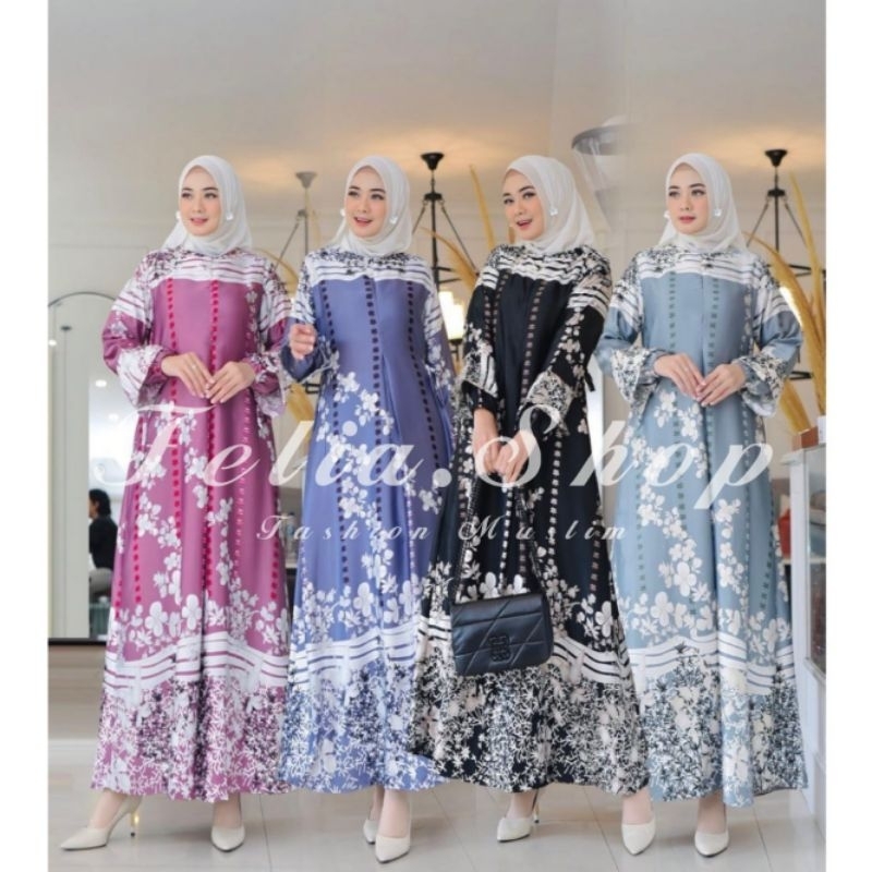 GAMIS TERATAI BAHAN SILK PREMIUM MOTIF TERBARU