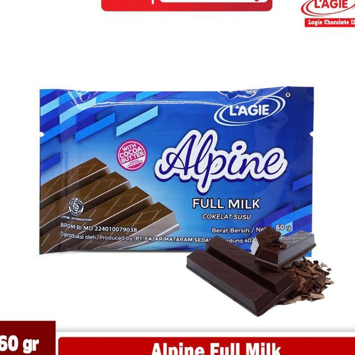 

IMPOR TERBARU Lagie Alpine full milk bitter sweet 6 gram coklat