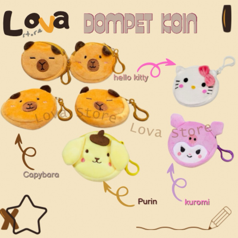 Lova - Dompet Koin Karakter Sanrio Dompet Koin gantungan Dompet Lucu Karakter Kartun Gaya Korea