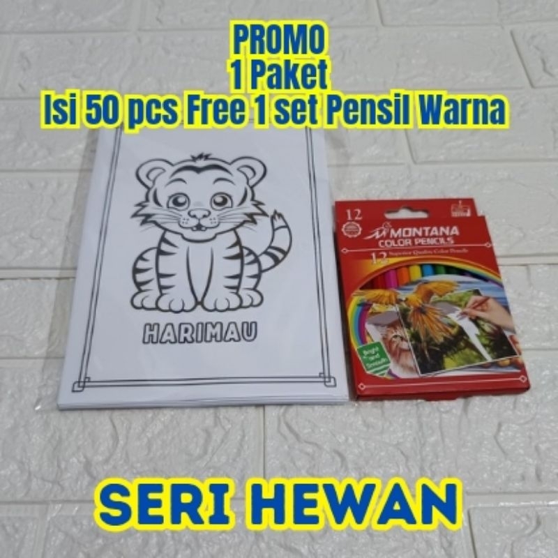 

PROMO MURAH MERIAH Paket 50 Lembar Gambar /Kertas Gambar Mewarnai Anak Gratis 1 Set Pensil Warna - Ukuran A5/A4 Tebal -Seri HEWAN