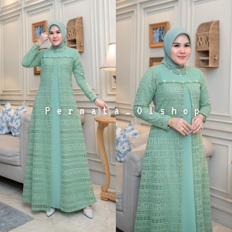 Permata Olshop / Kebaya Gamis Danisa JN / Gamis Modern / Gamis Brukat / Gamis Kondangan / Gamis Pest