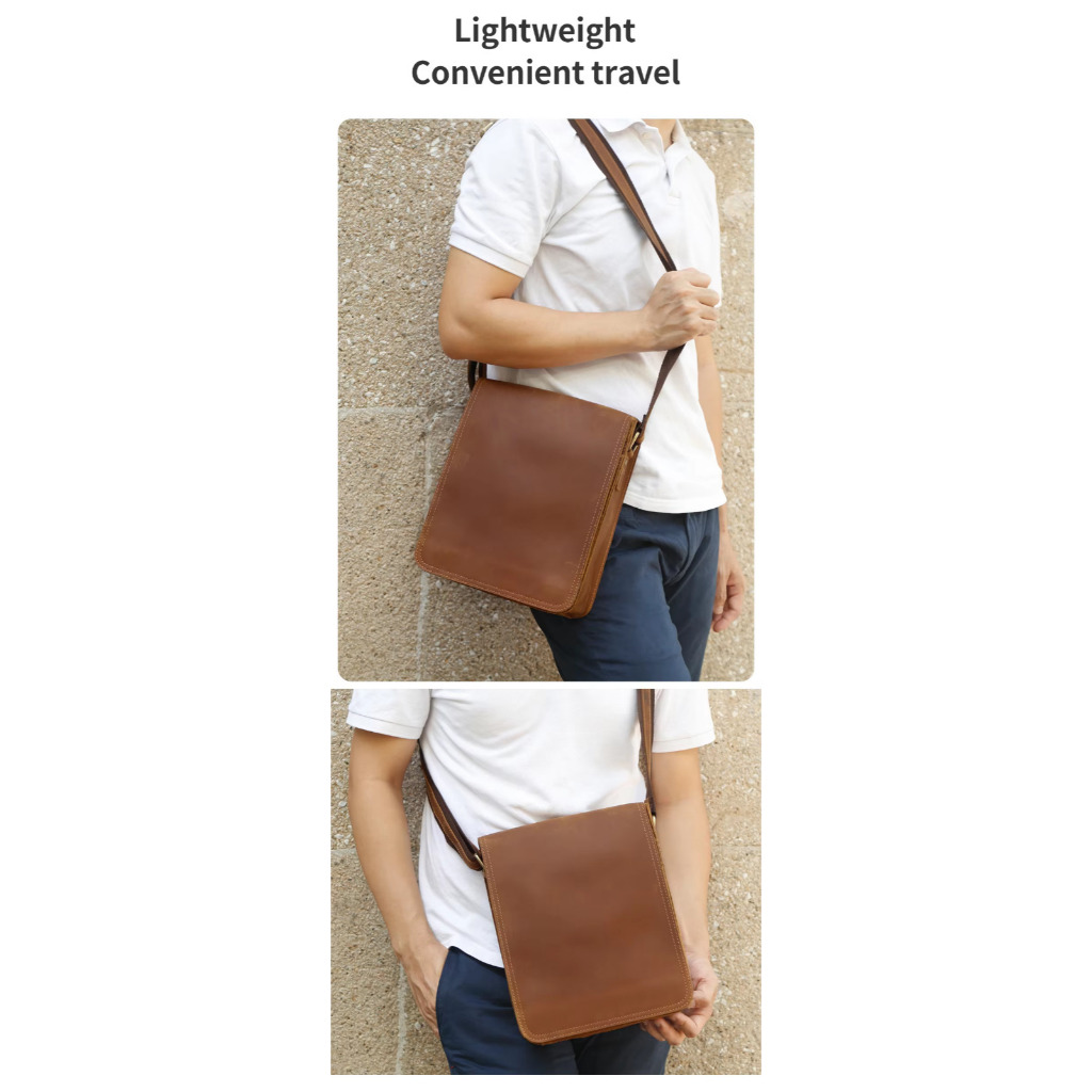 Tas Kurir Pria Kulit Crazy Horse Vintage Untuk Ipad 9,7 Inci