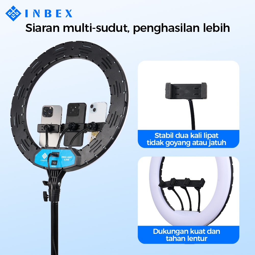 new INBEX Ring Light Tripod Ukuran Besar 45cm/26cm Lampu Konten Kreator with 3 Holder HP