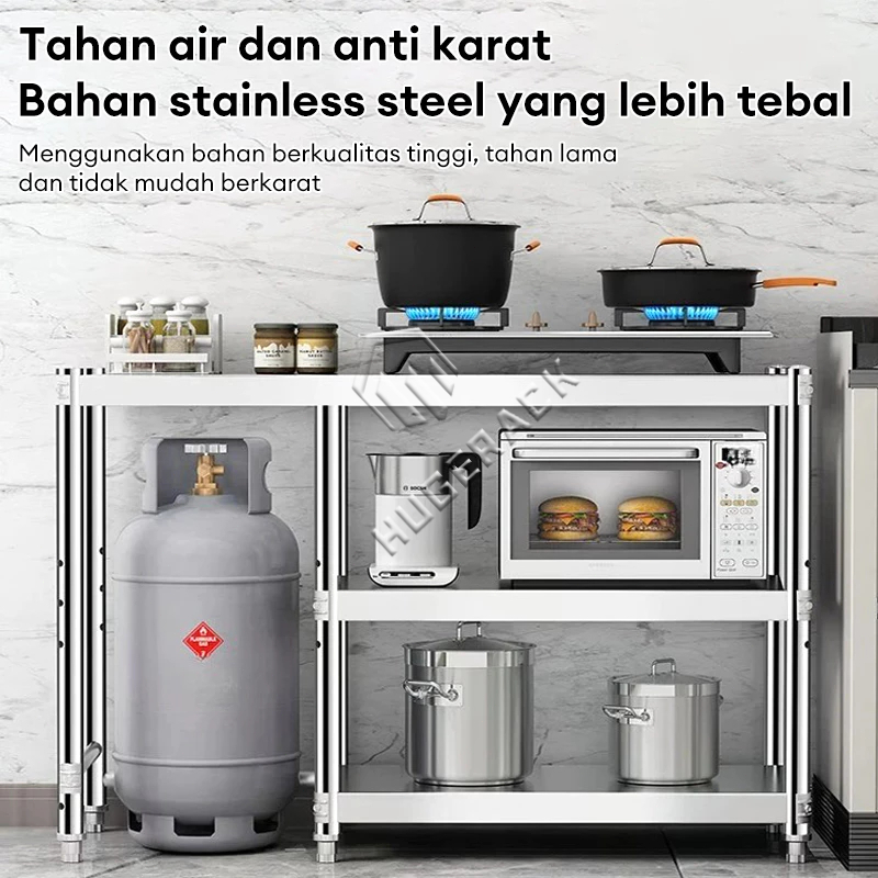 New Meja Kompor Stainless Meja Kompor 2 Tungku Full Besi Meja Kompor Gas 2 Tungku Rak Kompor Rak