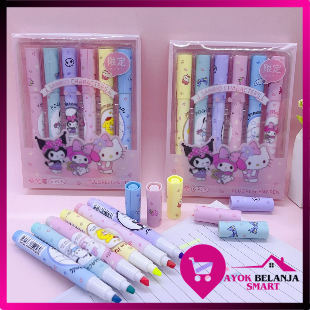 

ABS Set Highlighter Warna Warni Karakter Kartun 6PCS Motif Spidol Warna Pastel Pen Diary Marker Stationery Lucu Unik Penanda Buku Warna Warni Pena Ujung Lembut