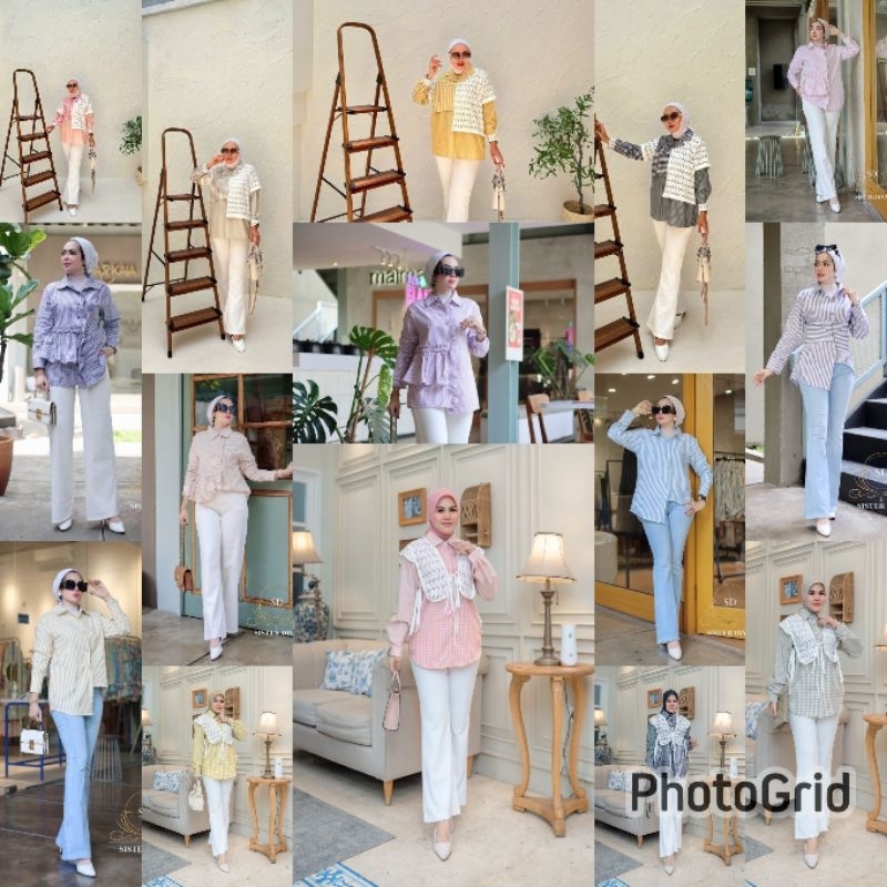 One Set Safeya Tunik Celana Kulot Dan Kemeja Salur Katun by Sister Diva