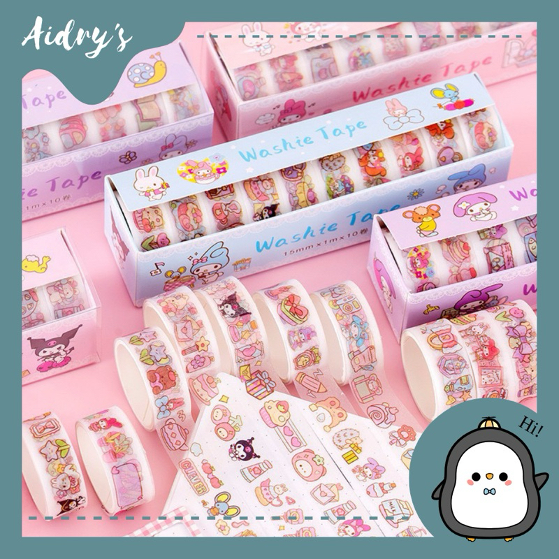 

❤️ AIDRY’SLOVE ❤️ WASHITAPE SANRIO GLOSSY | ISOLASI SANRIO SET MOMO LUCU (10 ROLL)