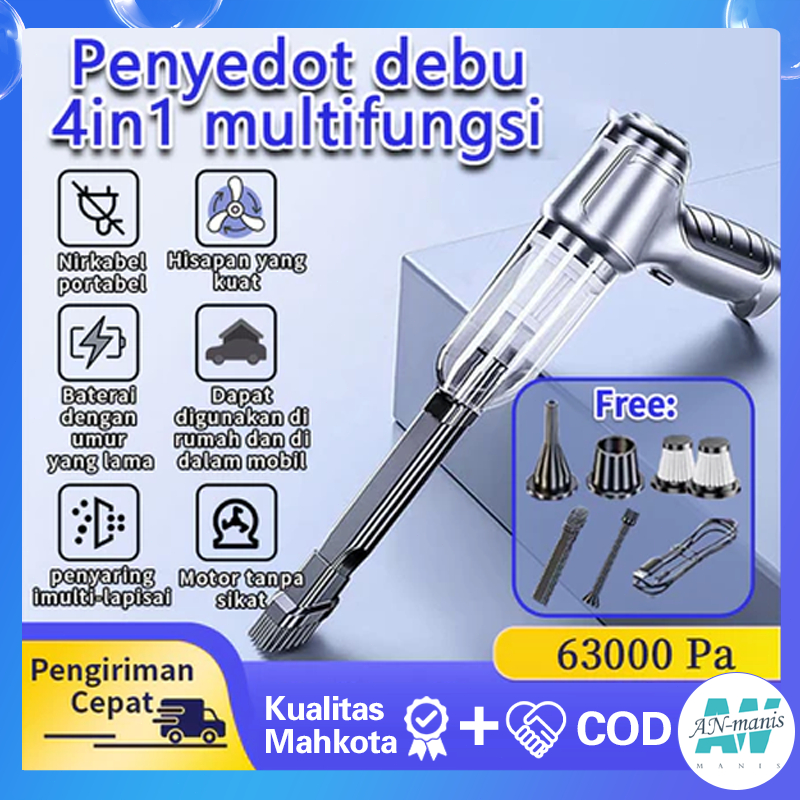Penyedot Debu Mobil 4 In 1, Penyedot Debu Multifungsi 3 Filter, Penyedot Debu Portabel Tanpa Kabel, 