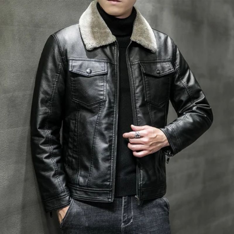 Jaket PRIA Jaket Semi Semi kulit Jaket kerah bulu Jaket koreaan.