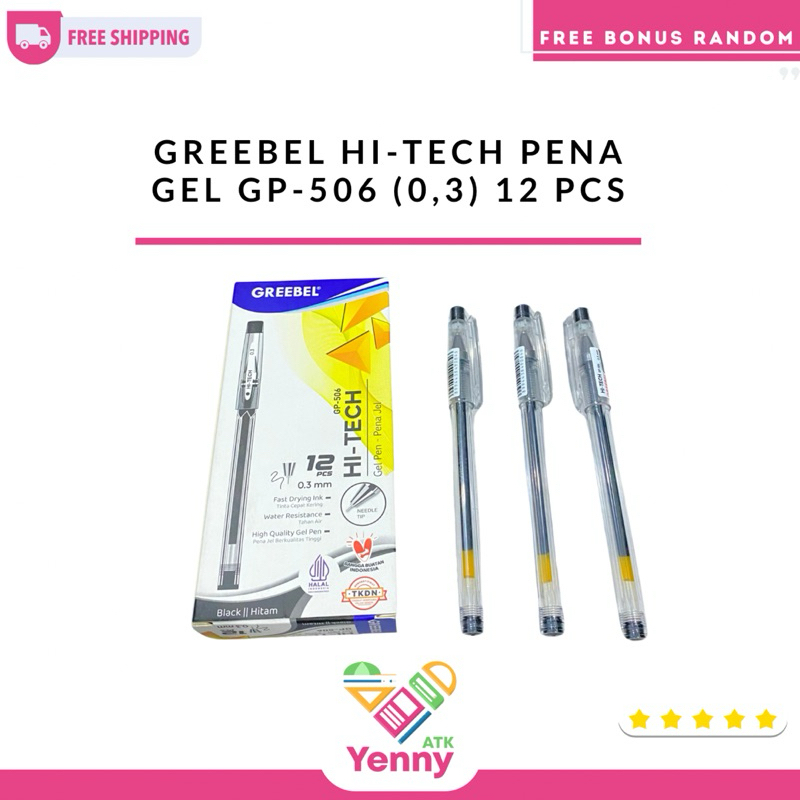 

Pulpen Gel Greebel Hi-Tech (0,3) | Pulpen Gel Tahan Air Tinta Hitam | Pulpen Gel Greebel 12 Pcs