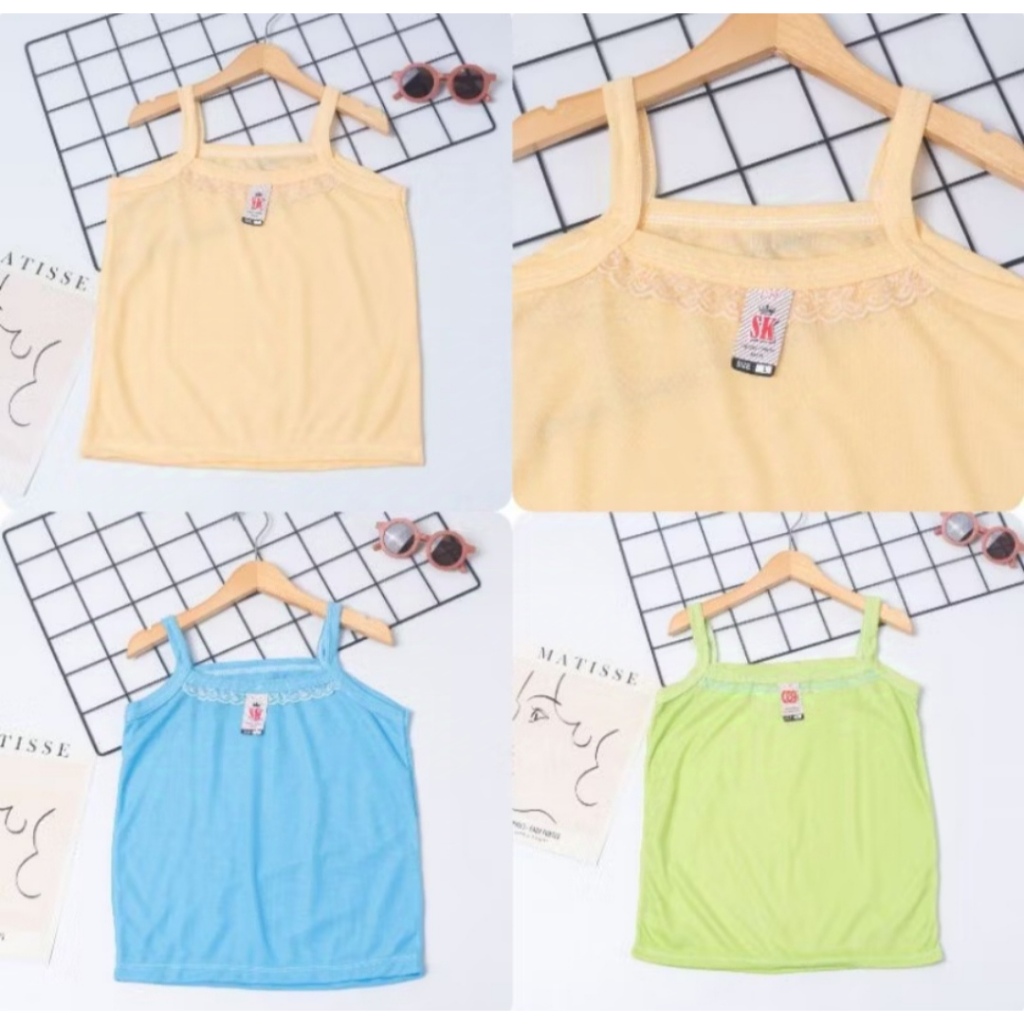 6 pcs Tanktop Anak Lusinan warna warni / Tank Top renda Anak perempuan Warna / Kaos Dalam Kutang Ana