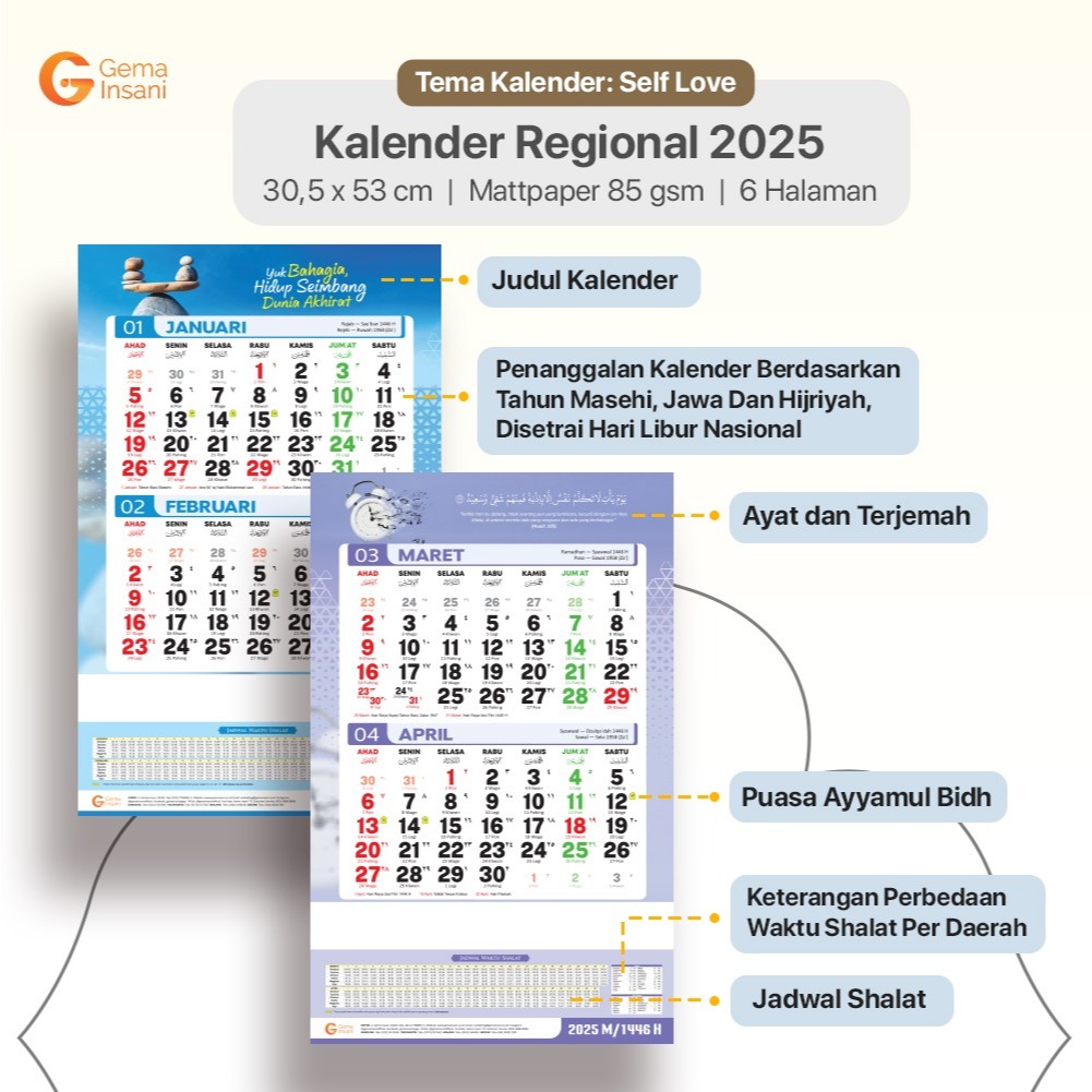 

Kalender Regional 2025 Gema Insani Kalender Dinding Kalender Hijriyah dan Masehi Full Color ORIGINAL