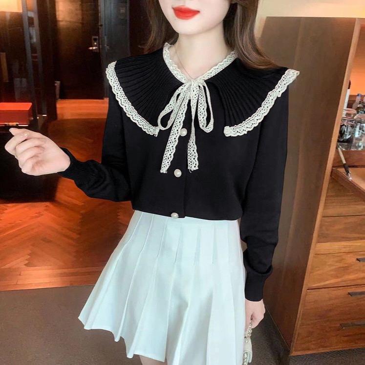 Atasan Rajut Baju Wanita 1982 Kombinasi Renda Pita Lengan Panjang