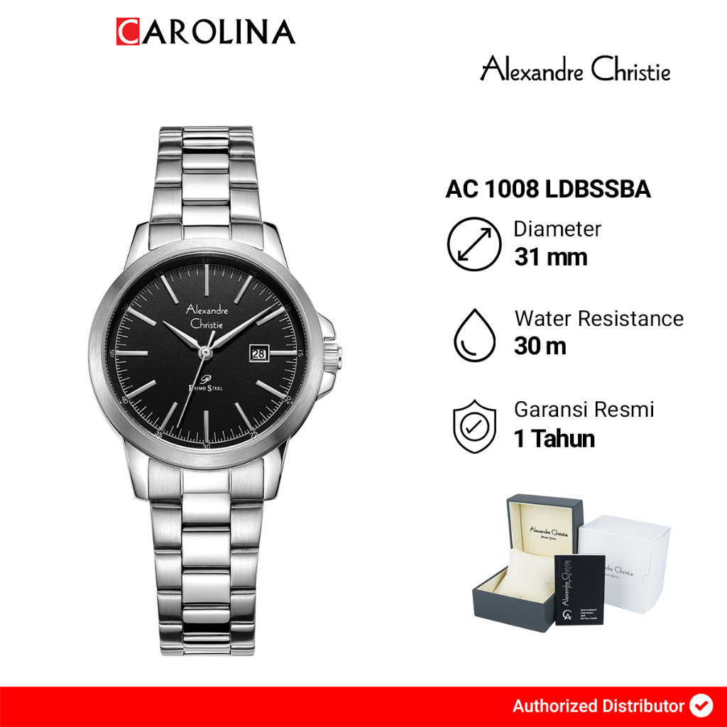 Jam Tangan Wanita Alexandre Christie Primo Steel AC 1008 LDBSSBA Black Dial Silver Stainless Steel