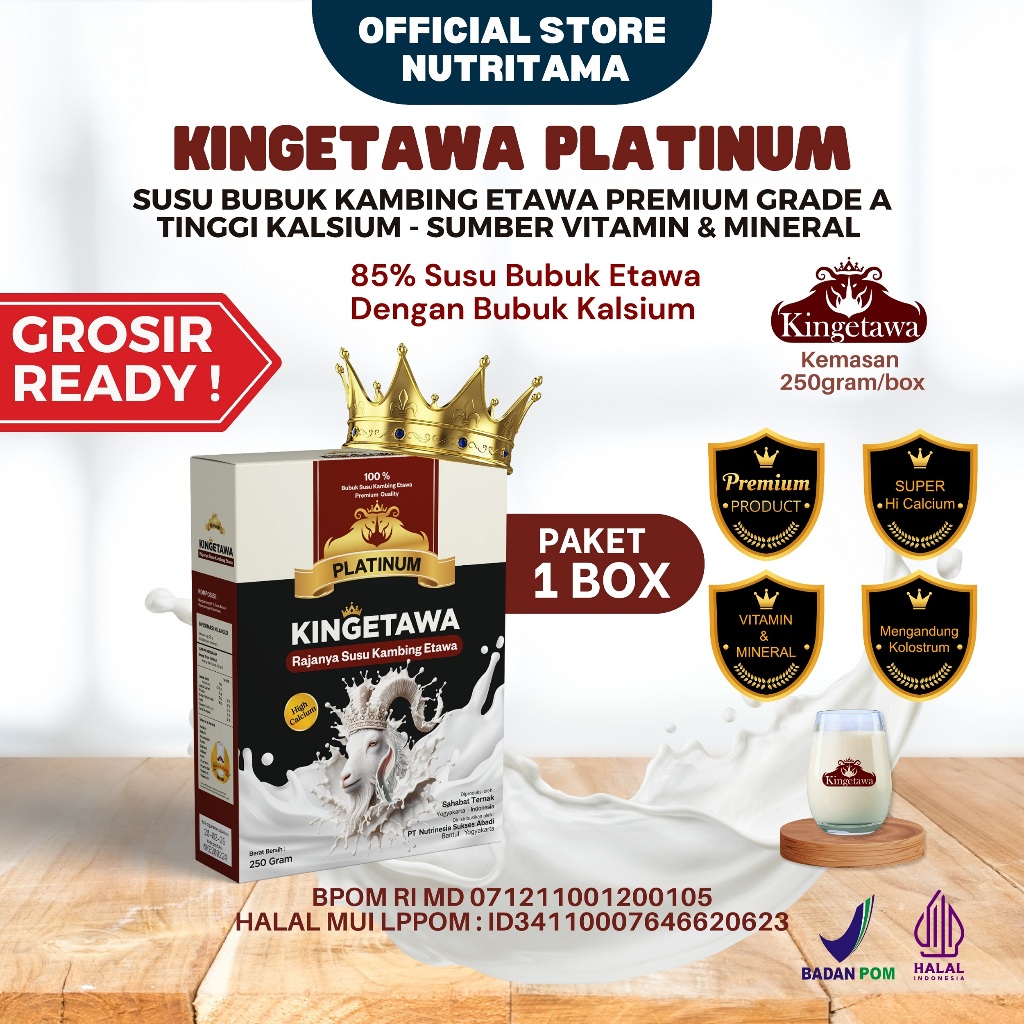 

Kingetawa Platinum - Susu Kambing Etawa Asli Tinggi Kalsium - Susu Bubuk Etawa Original Untuk Keluhan Pernafasan - Susu Etawa 100% Asli - Susu Untuk Nyeri Sendi dan Asam Urat