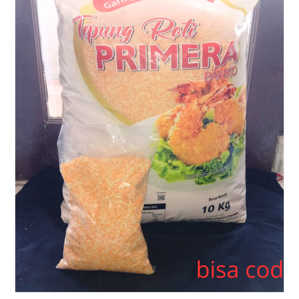 

Tepung roti panko Breadcrumb Primera mix dengan warna campuran orange dan putih yang cocok untuk makanan goreng membuat makanan menjadi lebih enak, renyah, dan gurih