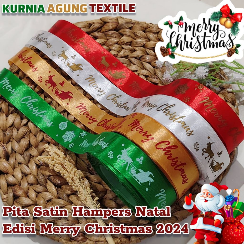 

Pita Satin Natal Merry Christmas ukuran 2.5cm / 1inch Meteran Pita Kado Hampers Natal di jual per 1meter