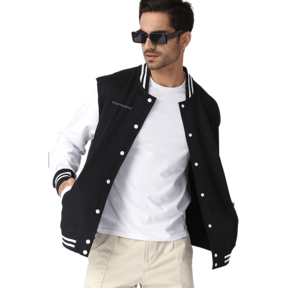 KODE O66B Jacket Varsity Hitam Polos MXXL Sweater Hitam PolosJacket PolosBaju Polos Pria Wanita OOTD