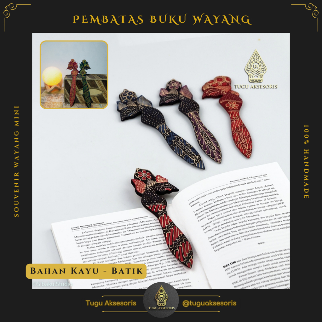 

Souvenir Indonesia Pembatas Buku Kayu Wayang Batik | Pisau Wayang | Pembuka Amplop Wayang Batik