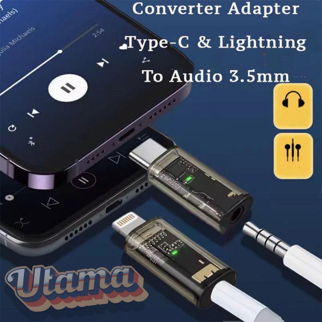 Converter Audio Type-C Lightning To Jack 3.5mm Adapter Male ke Audio Jack Headset Earphone Kabel Coc