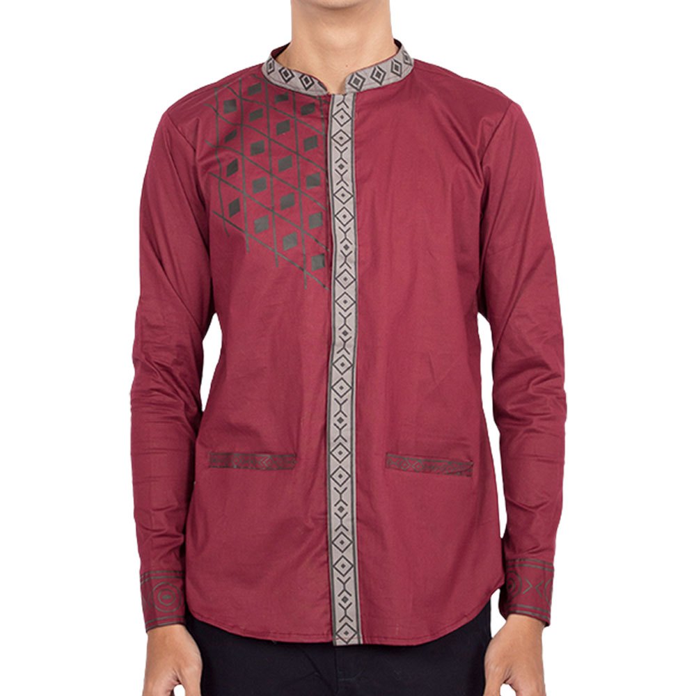 FortKlass Ezra Kemeja Koko Pria Lengan Panjang Baju Koko Kemeja Tangan Panjang Lebaran Koko Idul Fit