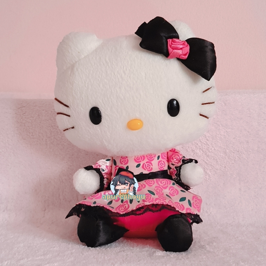 Boneka Hello Kitty Black and Pink Floral Dress Eikoh Plush