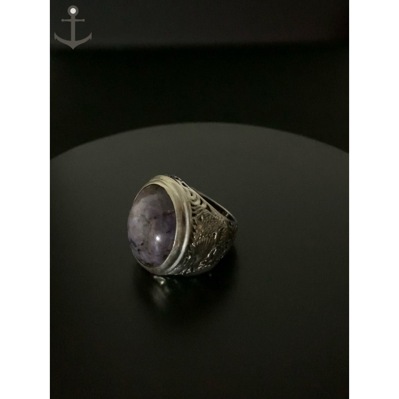 Cincin perak pria silver ring 925 asli dengan batu natural purple sapphire 21,92 gram bersertifikat 