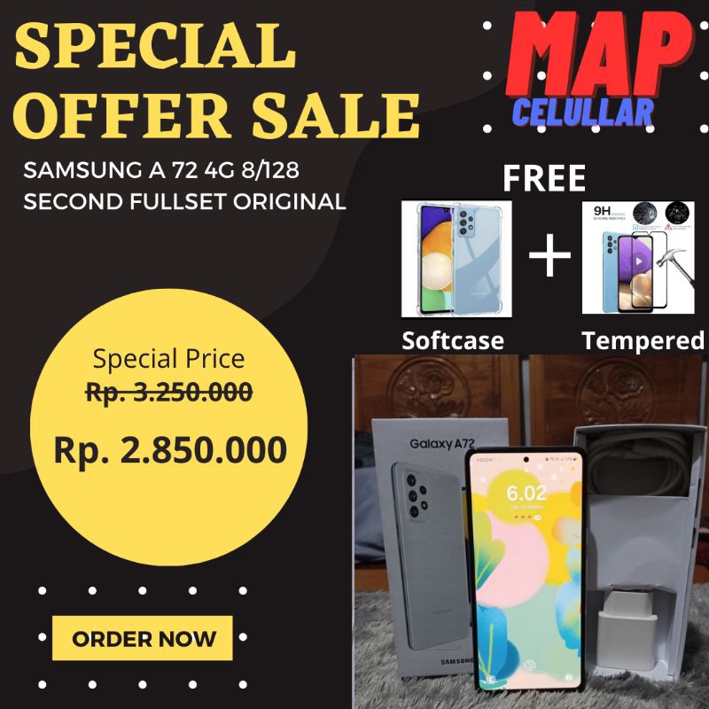 Samsung A72 8/128 GB Second Fullset Original Berkualitas