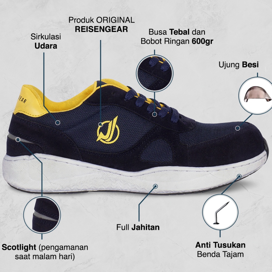 REISEN GEAR  MAKAW sepatu safety sneaker biru navy sepatu safety model kasual sepatu sport safety