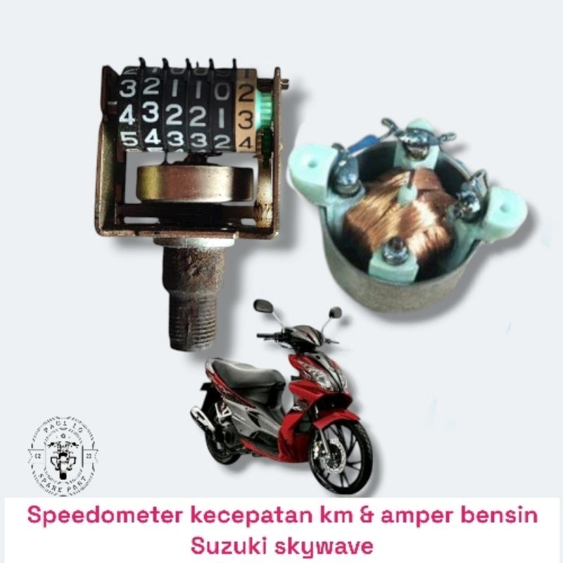 speedometer kecepatan km & amper bensin suzuki skywave original second