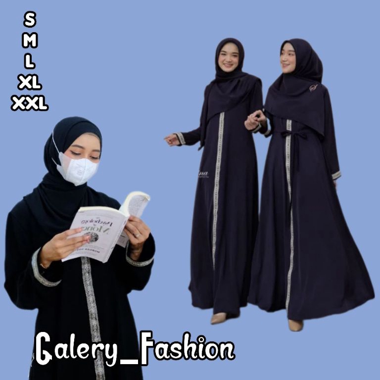 KODE I78G Abaya Saudi ImportAbaya Gamis dress Arab saudi PolosAbaya Ziper Black Motif Renda CantikGa