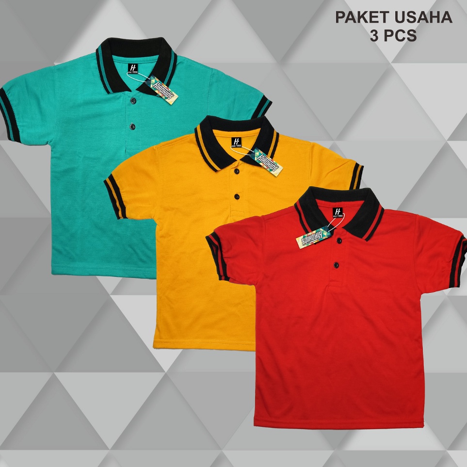 KODE G18V PAKET USAHA 3 PCS  KAOS KERAH POLOS ANAK PAKET USAHA 3 PCS  KAOS KERAH POLOS ANAKANAK