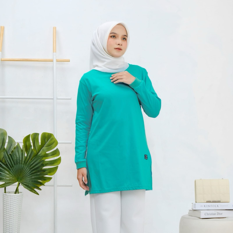 Kaos tunic tosca muda lengan panjang wanita,kaos tunik polos 24s,Baju Kaos Tunic wanita terbaru,atas