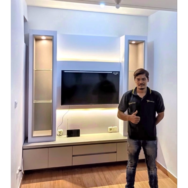 BACKDROP HPL | MEJA TV HPL | BUFFET TV CUSTOM | FURNITURE CUSTOM | BACKDROP TV CUSTOM | BACKDROP TV 