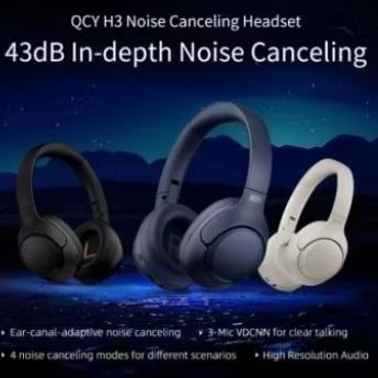 QCY H3 WIRELESS NOICE CONCELLING HEADSET HEADPHONE MIDNIGHT BLACK - Putih