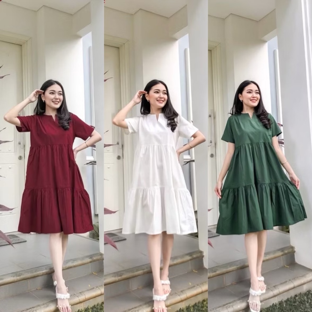 Uxuclo Christmas Dress/Dress Natal Elegan Merah Hijau