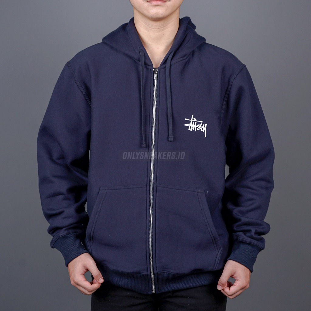 STUSSY BASIC STUSSY ZIP NAVY HOODIE