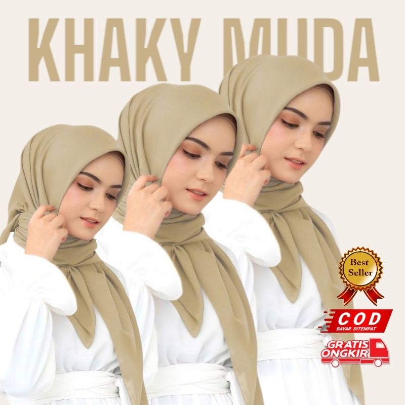 KERUDUNG SEGIEMPAT POLOS BEST SELLER UNTUK PNS ASN KHAKY MUDA TERBARU TERMURAH WARNA KEKI UNTUK DINA