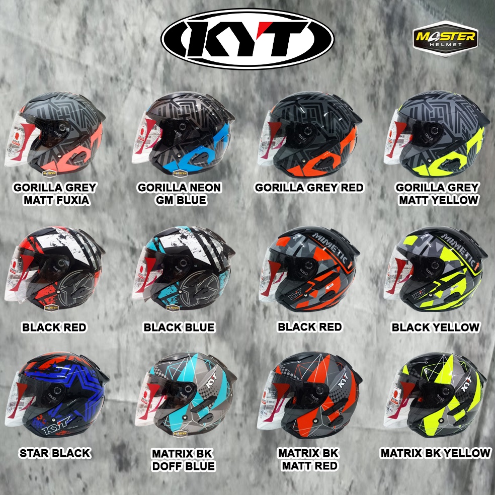 NEWSTOCK TERBARU HELM KYT GALAXY SLIDE FLAT R MOTIF HELM HALF FACE DOUBLE VISOR ORIGINAL SNI DOT