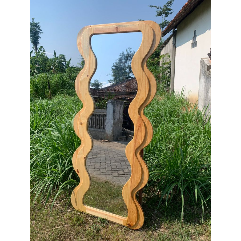 WAVE MIRROR KAYU standing mirror aesthetic wave mirror kayu standing mirror kayu full body
