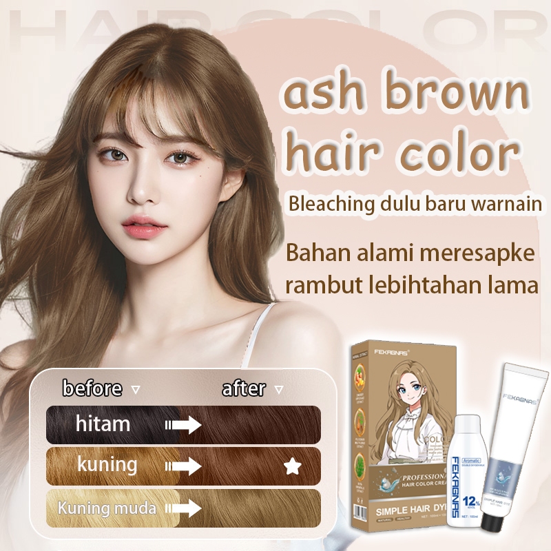 COD [bahan herbal cat aman] cat rambut Coklat pirang*200ml Bleach dulu baru cat ,bahan herbal cat am