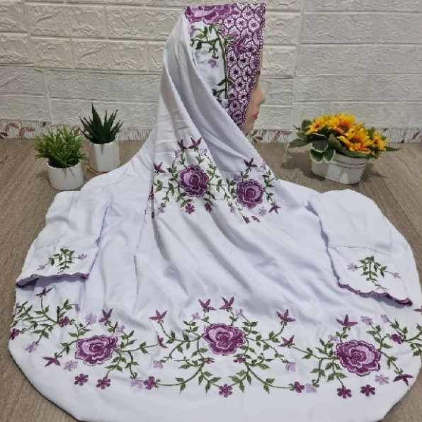 Mukena Terusan Putih Santriwati Katun Mikro Mukenah