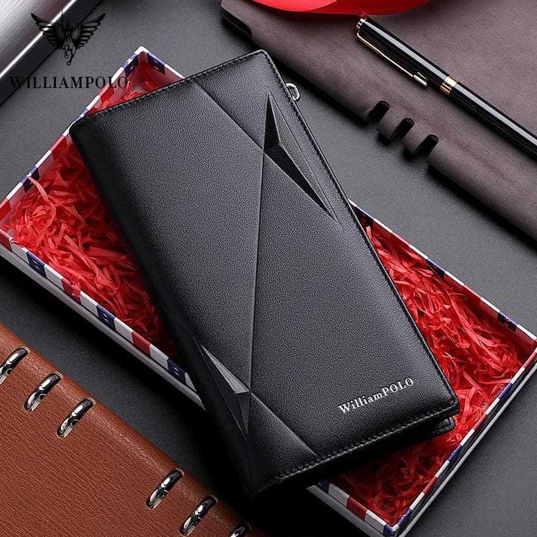 Terlaris Baru RFID kualitas tinggi kulit asli pria dompet fashion desain dompet panjang William Polo