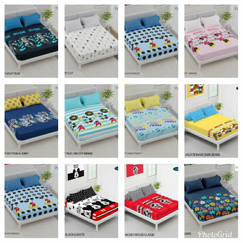 Sprei california 180x200/king no 1 motif kartun/anak:Mickey mouse black&white/classic/merah/polkadot