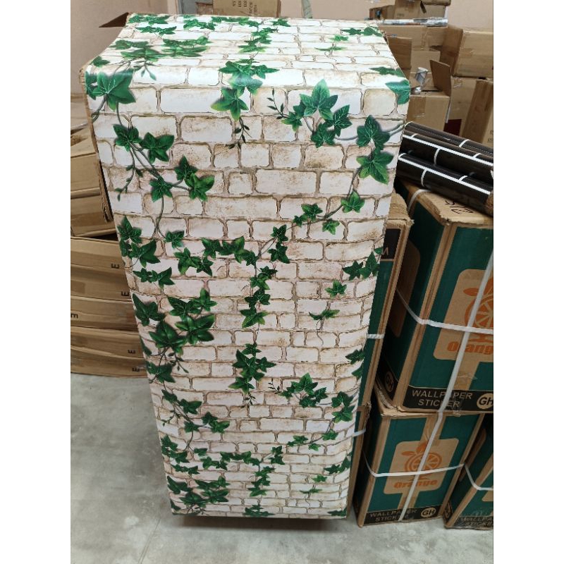 Wallpaper Dinding Sticker Motif Bata Daun Ukuran 45cmx10m Hijau Motif Gh005 / cy1044 Karakter Embos 