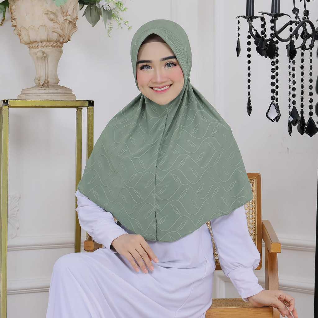 HIJAB MODEL BARU MOTIF DAUN JILBAB NYAMAN DI PAKE HIJAB INSTAN BAHAN JAGUAR