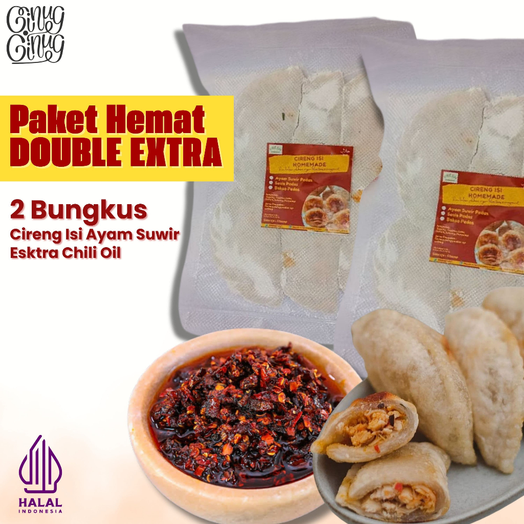 

Paket Hemat Double Cireng Isi Ayam Suwir Extra Chili Oil Isi 2 Bungkus (Makanan/Frozen Food/Instan)