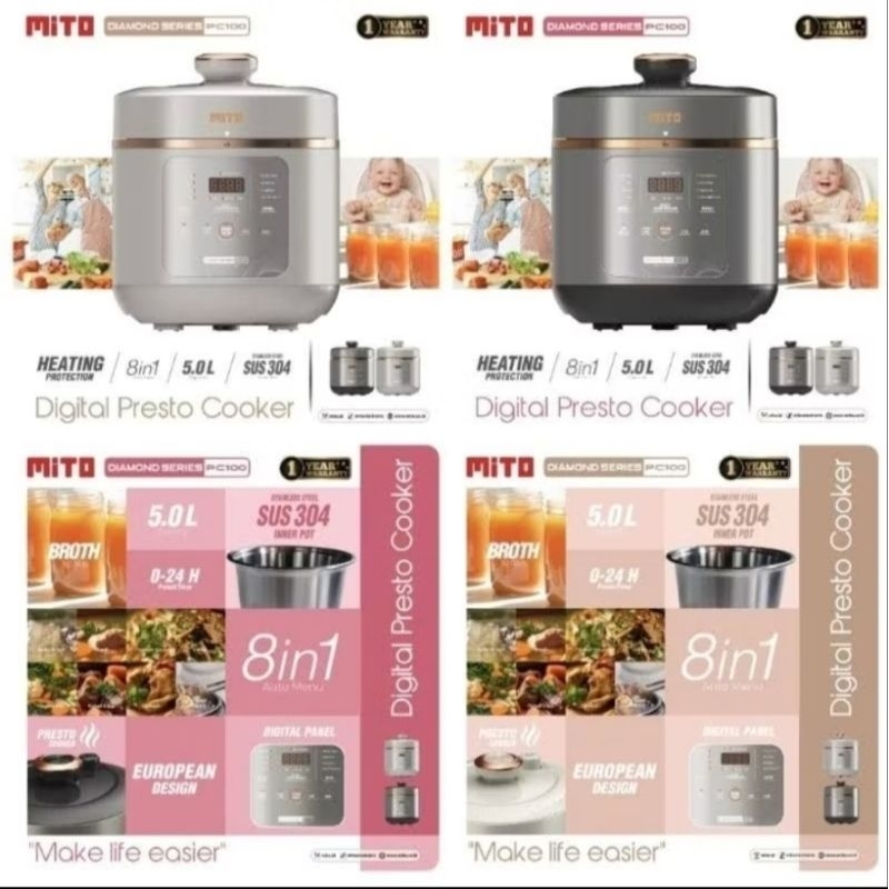 Digital Presto Mito PC100 5L Presto Listrik Mitochiba Low Watt PC 100 8 in 1 Presto Serbaguna Electr