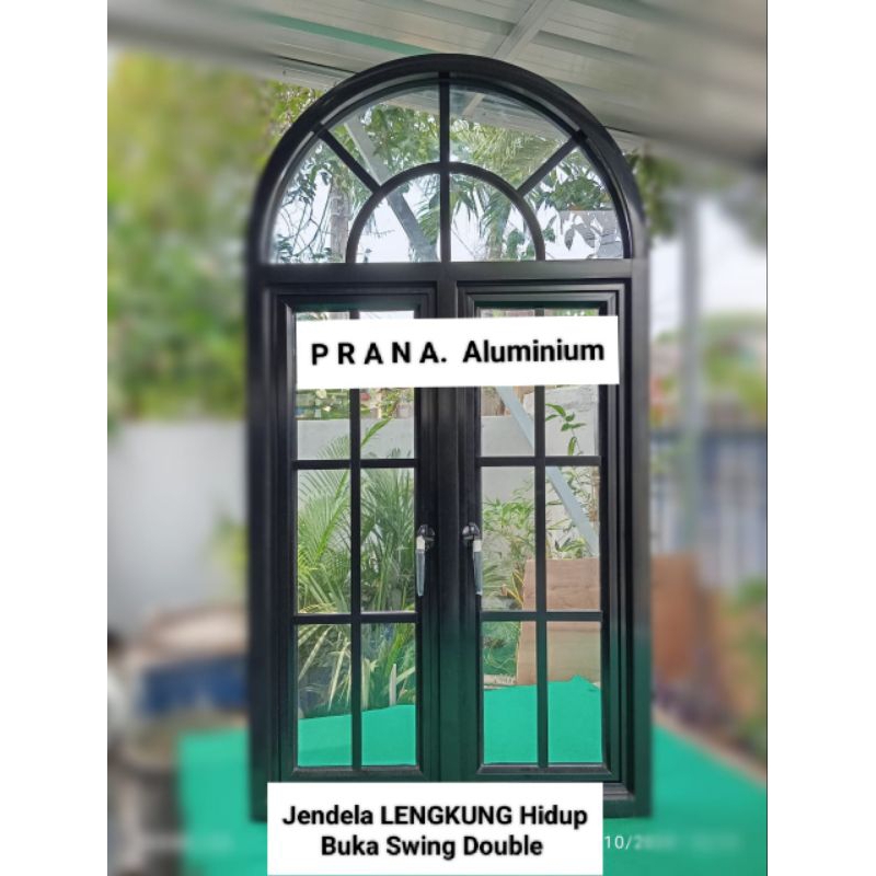 Jendela LENGKUNG Aluminium, Uk. 100 x 160 cm Model Bukaan 2 Daun,, Kirim Se-Indonesia + Free Packing