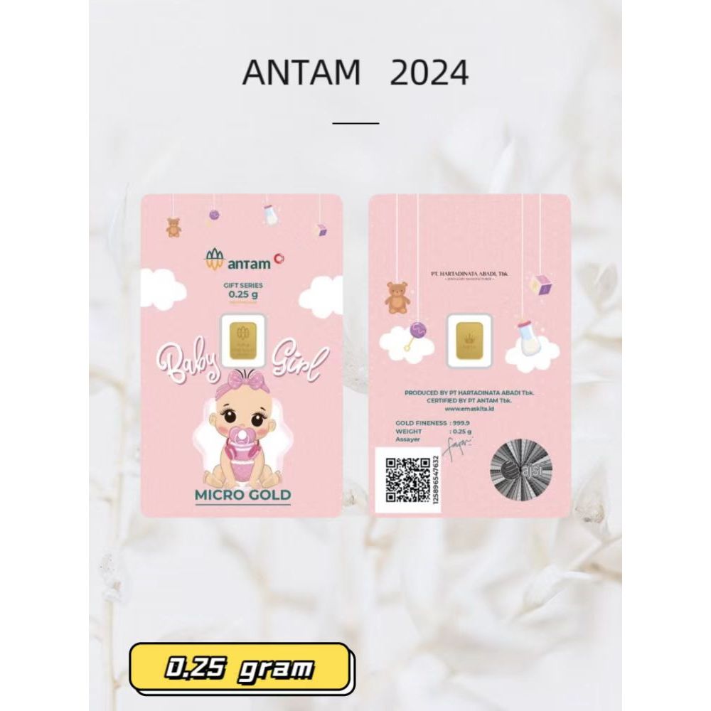 （Dalam stok）Gold Logam Mulia Antam x Hartadinata 0.25Gram Antam Emas 0.25gr bayi perempuan series